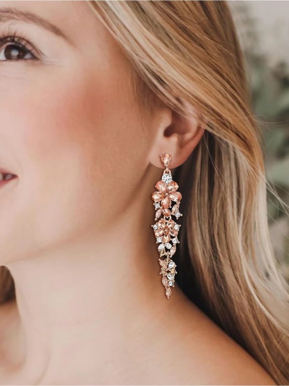 NWT Ever Faith Rhinestone Rose Gold Crystal Floral Drop Earrings